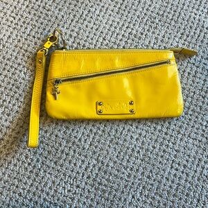 Yellow patent leather wristlet